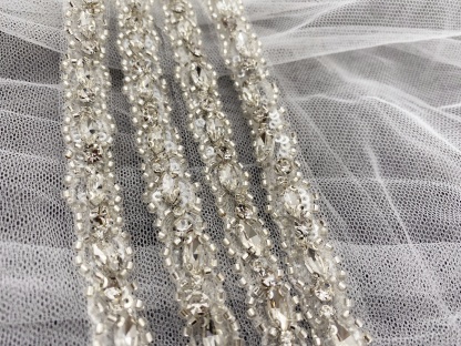 Crystal Rhinestone Lace Trim With Silver Zircon Stonework, 1 Yard Beaded Trims for Gown Straps, Headbands, Sashes, Belts