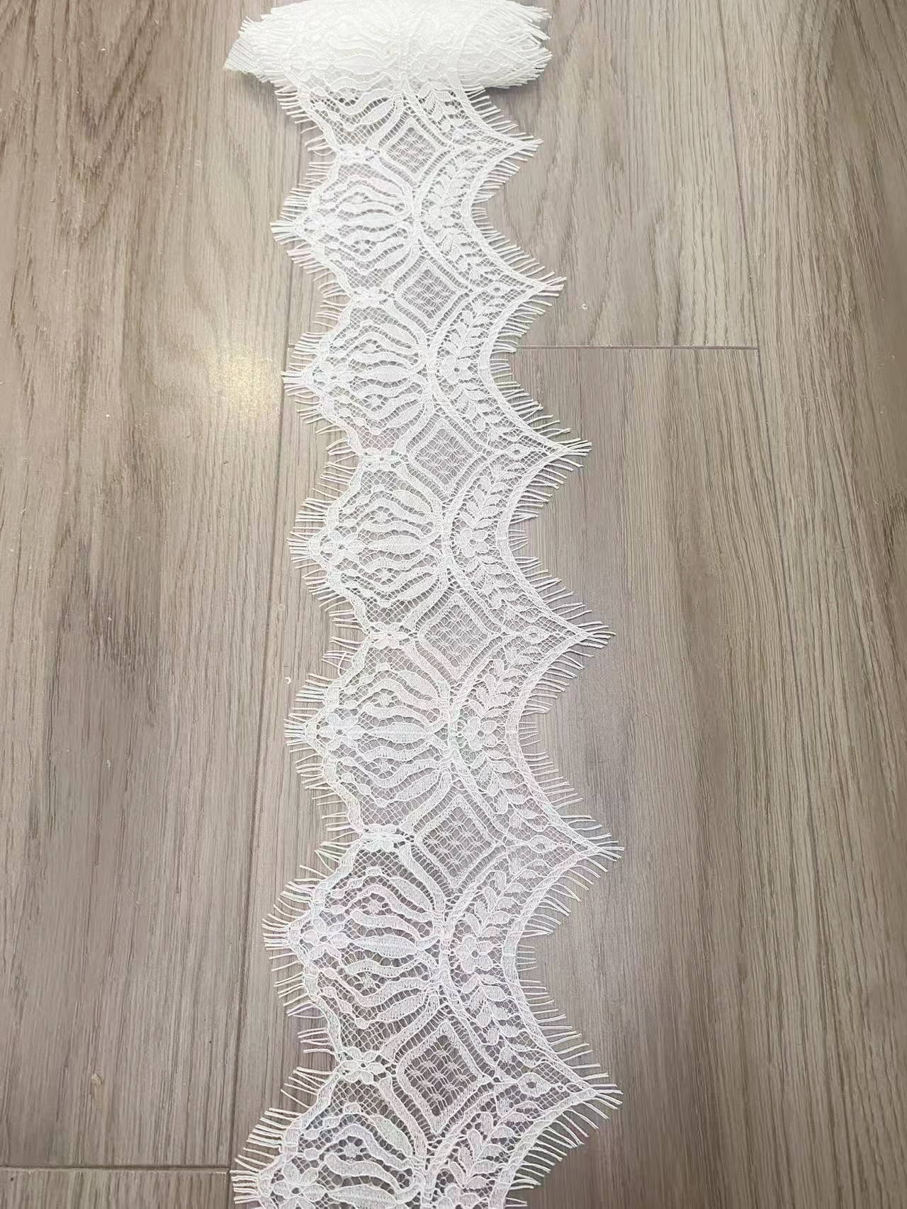 Ivory Lace Trimming, French Chantilly Bridal Gown Lace Edge, Wedding Veil Lace Border, Scalloped Eyelash Lace,Price per 3 Meters