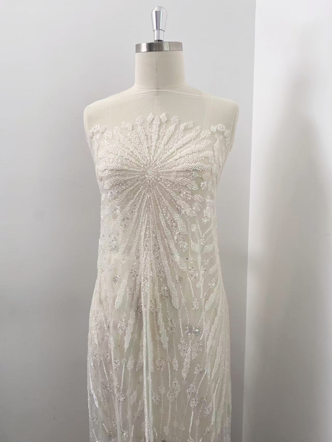 Off-White Heavy Beaded Squines Lace Fabric, Embroidered Tulle Bridal Dress Material, Party Dress Tulle, Luxury Couture Lace Fabric