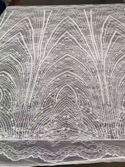 Heavy Sequin Beaded Lace Fabric, Stripe Lace on Soft Mesh for Bridal Wedding Dress, Prom Dress, Flower Embroidery Tulle Lace by the yard