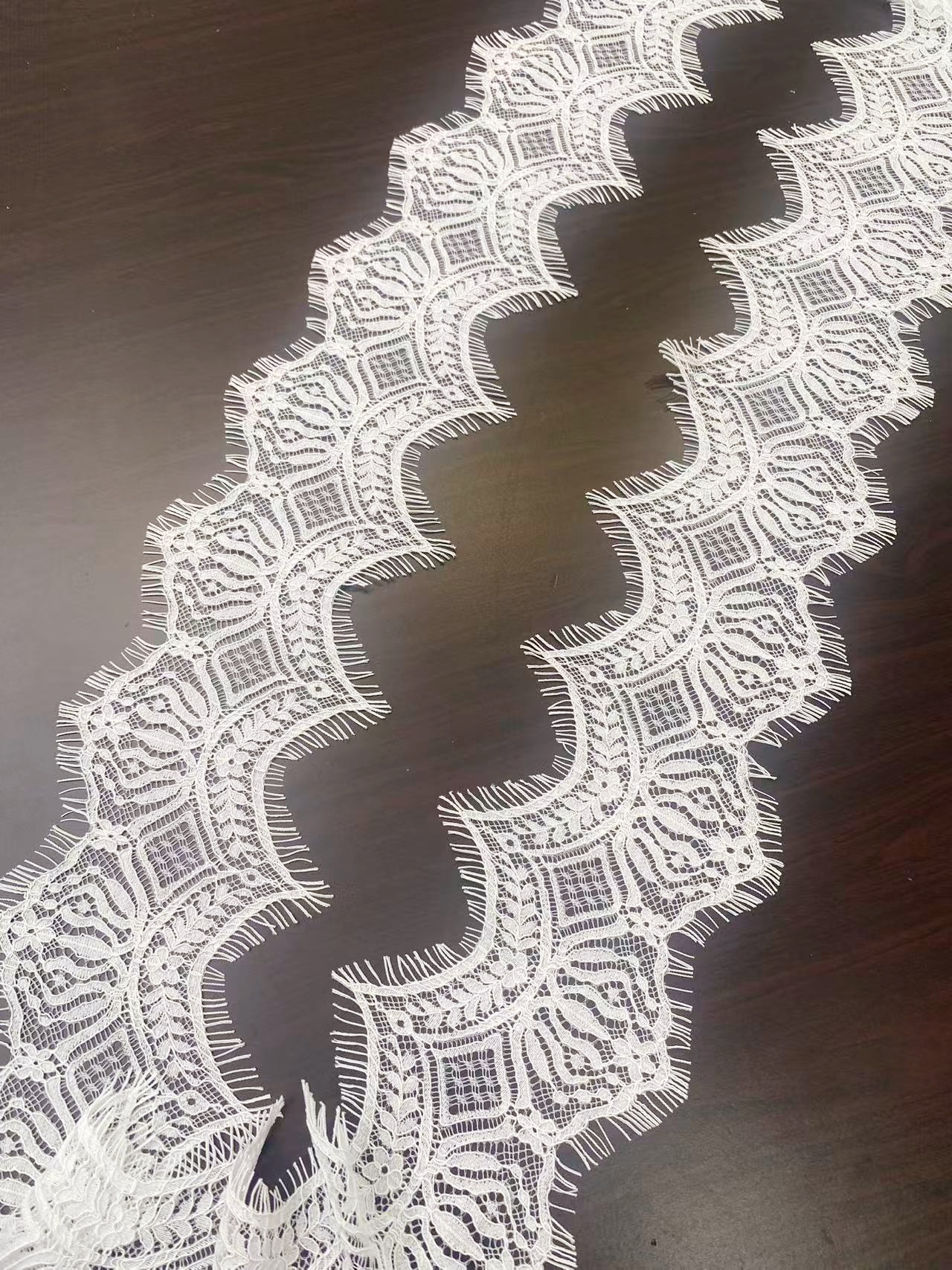 Ivory Lace Trimming, French Chantilly Bridal Gown Lace Edge, Wedding Veil Lace Border, Scalloped Eyelash Lace,Price per 3 Meters