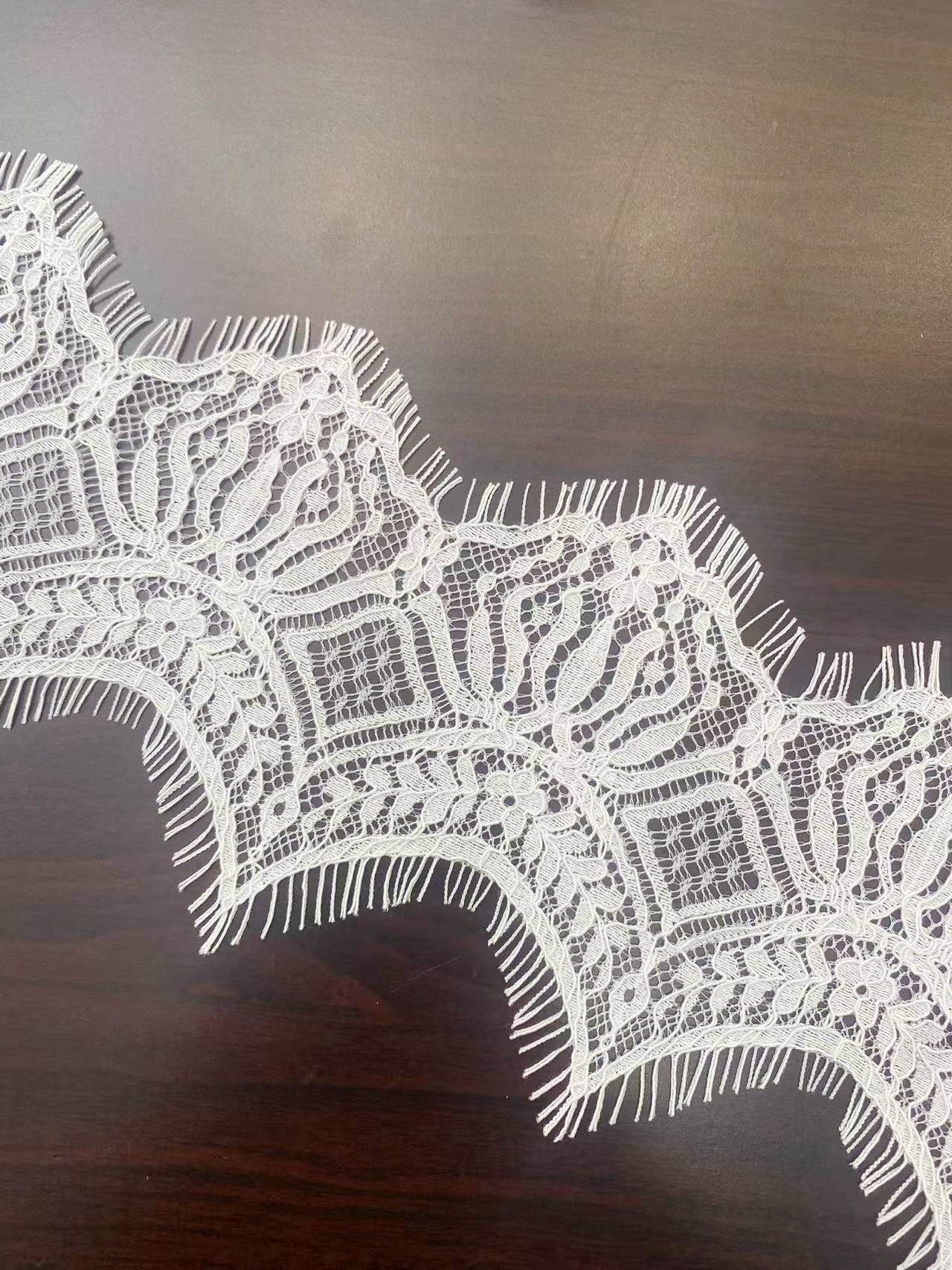 Ivory Lace Trimming, French Chantilly Bridal Gown Lace Edge, Wedding Veil Lace Border, Scalloped Eyelash Lace,Price per 3 Meters