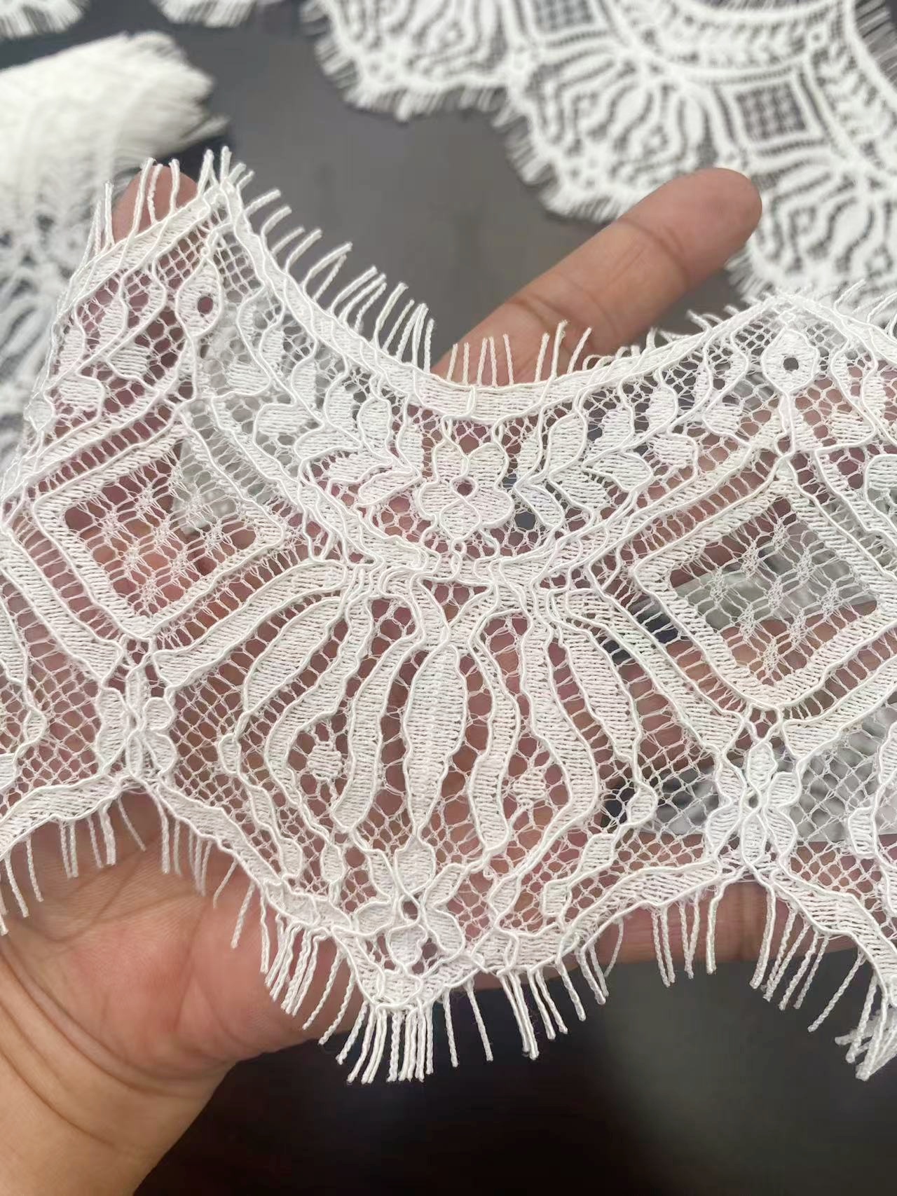 Ivory Lace Trimming, French Chantilly Bridal Gown Lace Edge, Wedding Veil Lace Border, Scalloped Eyelash Lace,Price per 3 Meters