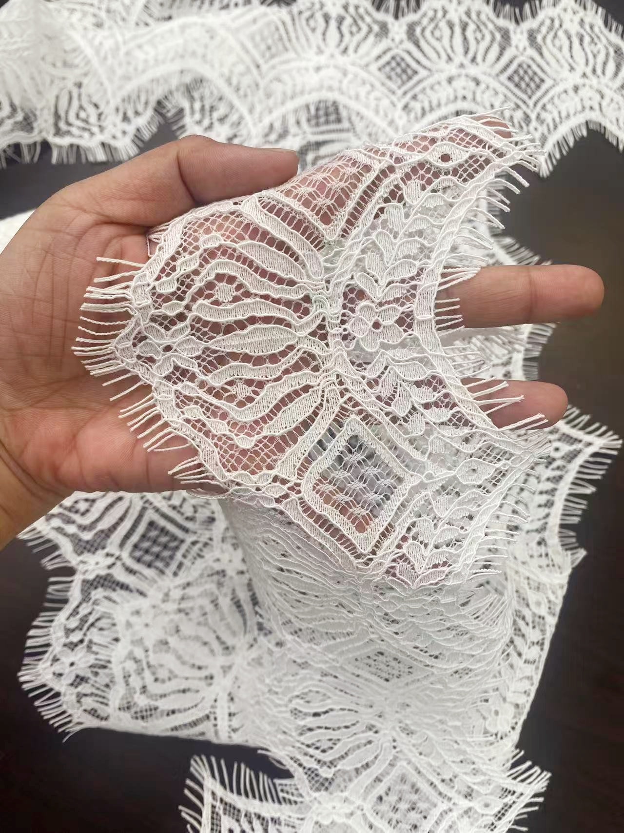 Ivory Lace Trimming, French Chantilly Bridal Gown Lace Edge, Wedding Veil Lace Border, Scalloped Eyelash Lace,Price per 3 Meters
