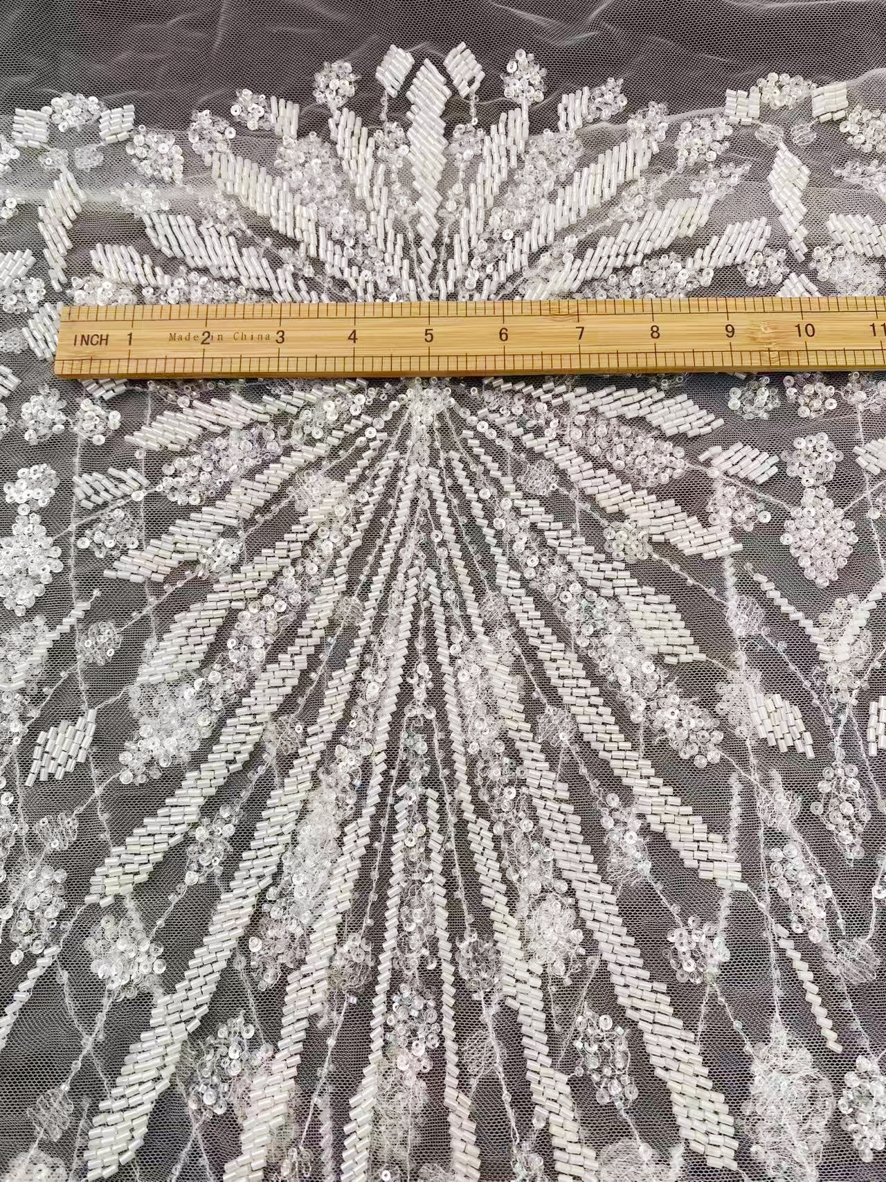 Off-White Heavy Beaded Squines Lace Fabric, Embroidered Tulle Bridal Dress Material, Party Dress Tulle, Luxury Couture Lace Fabric