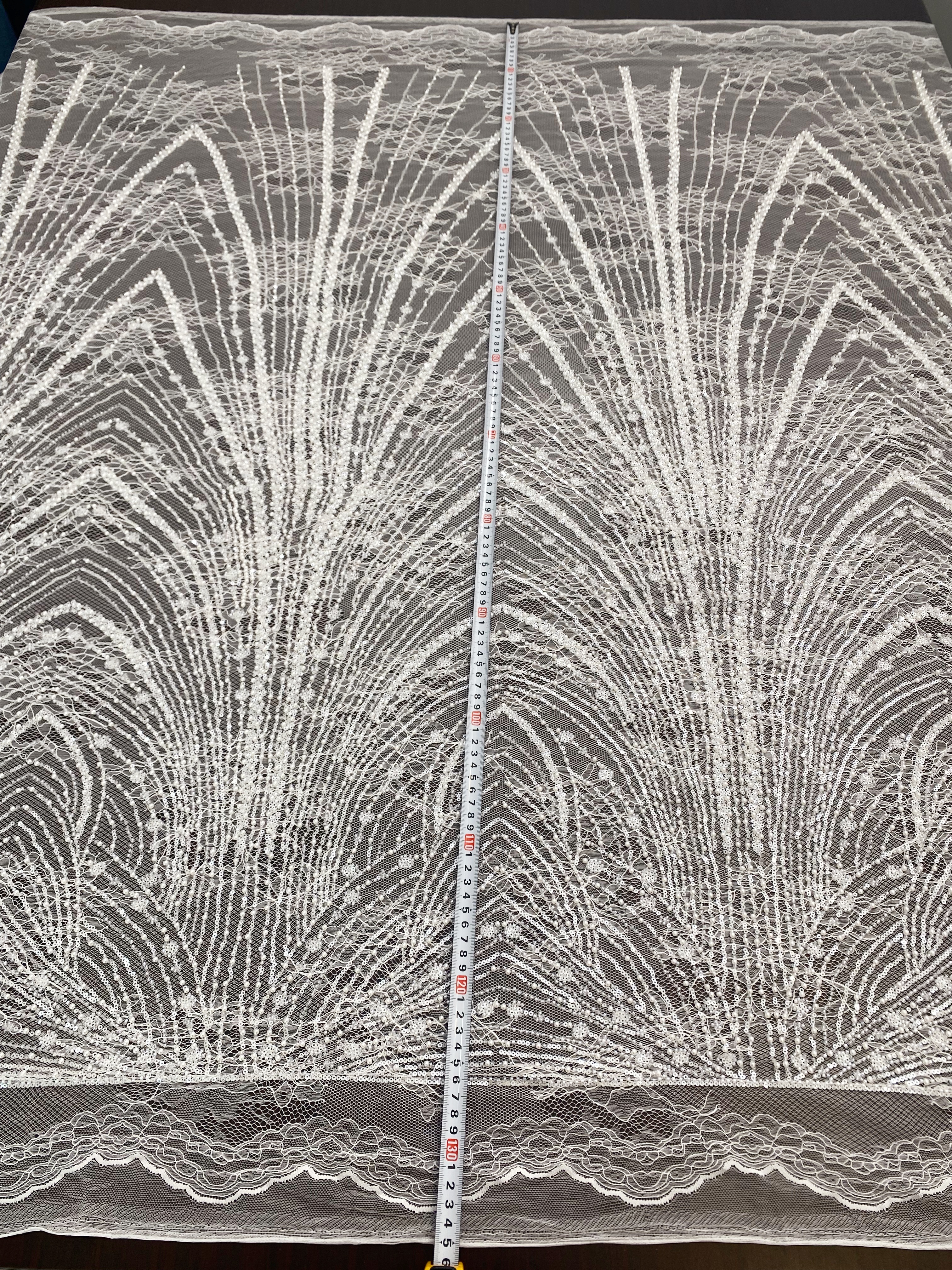 Heavy Sequin Beaded Lace Fabric, Stripe Lace on Soft Mesh for Bridal Wedding Dress, Prom Dress, Flower Embroidery Tulle Lace by the yard