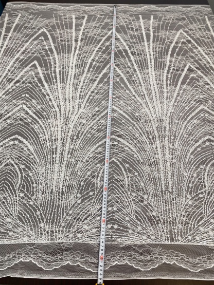 Heavy Sequin Beaded Lace Fabric, Stripe Lace on Soft Mesh for Bridal Wedding Dress, Prom Dress, Flower Embroidery Tulle Lace by the yard