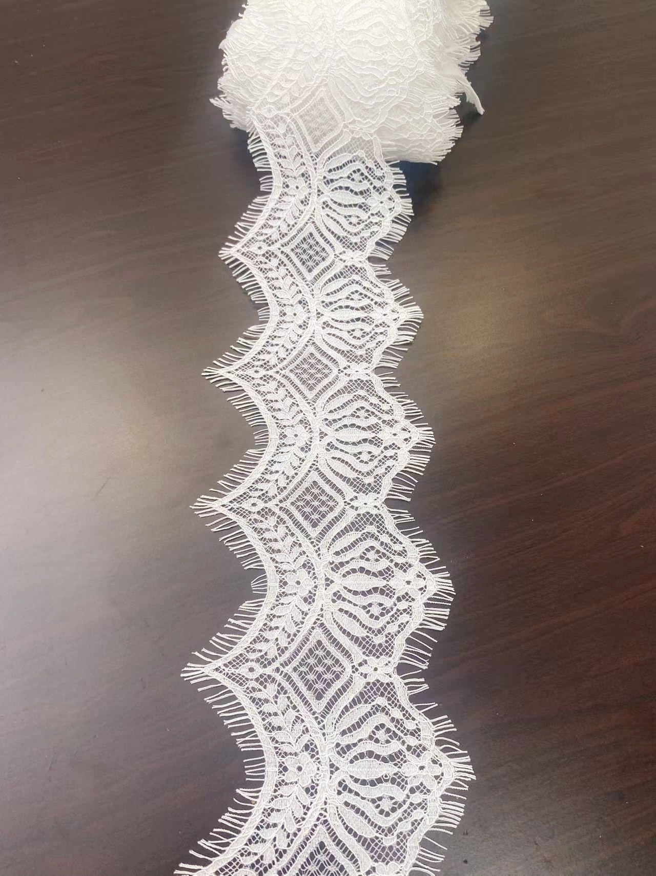 Ivory Lace Trimming, French Chantilly Bridal Gown Lace Edge, Wedding Veil Lace Border, Scalloped Eyelash Lace,Price per 3 Meters