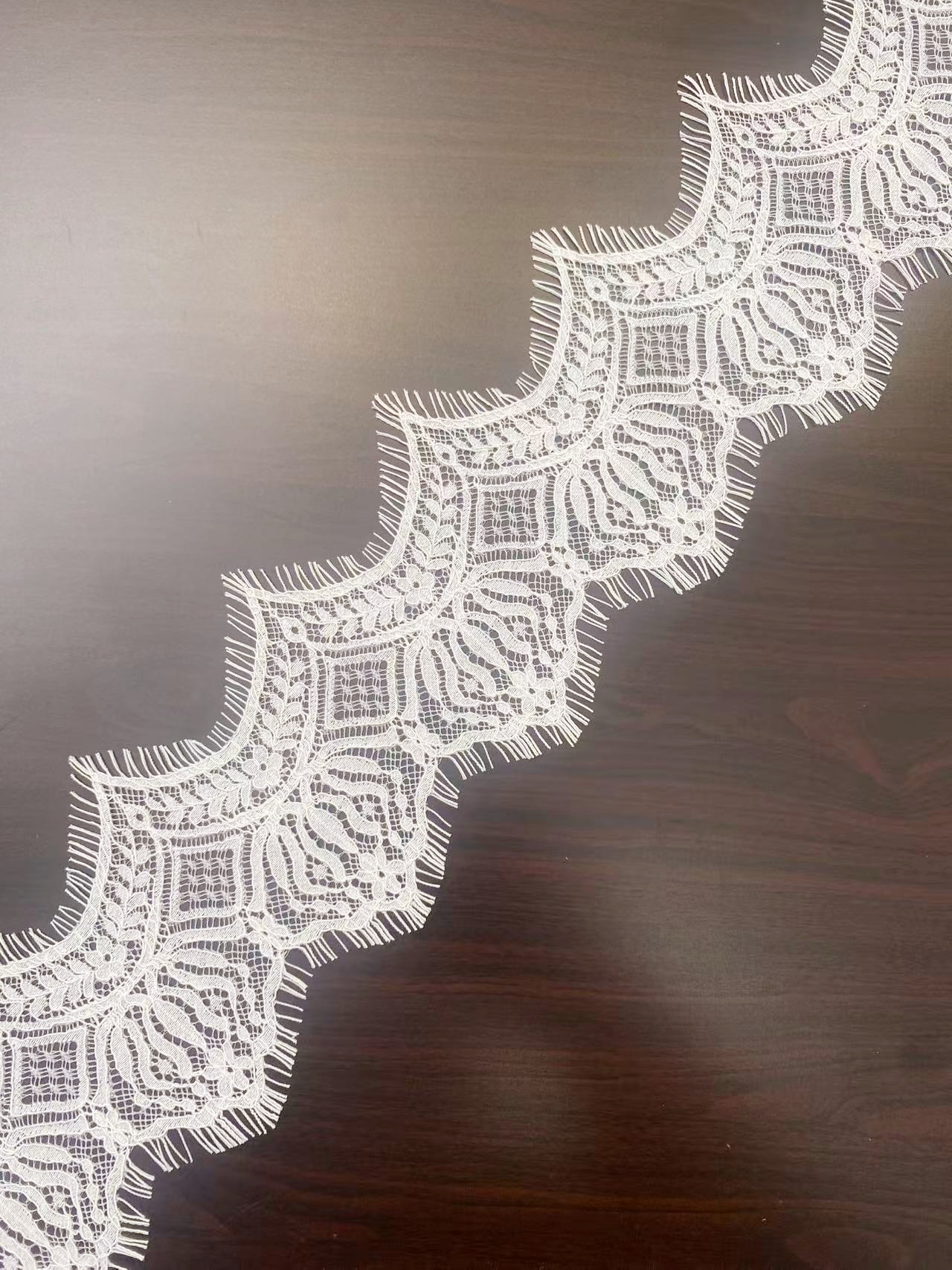 Ivory Lace Trimming, French Chantilly Bridal Gown Lace Edge, Wedding Veil Lace Border, Scalloped Eyelash Lace,Price per 3 Meters