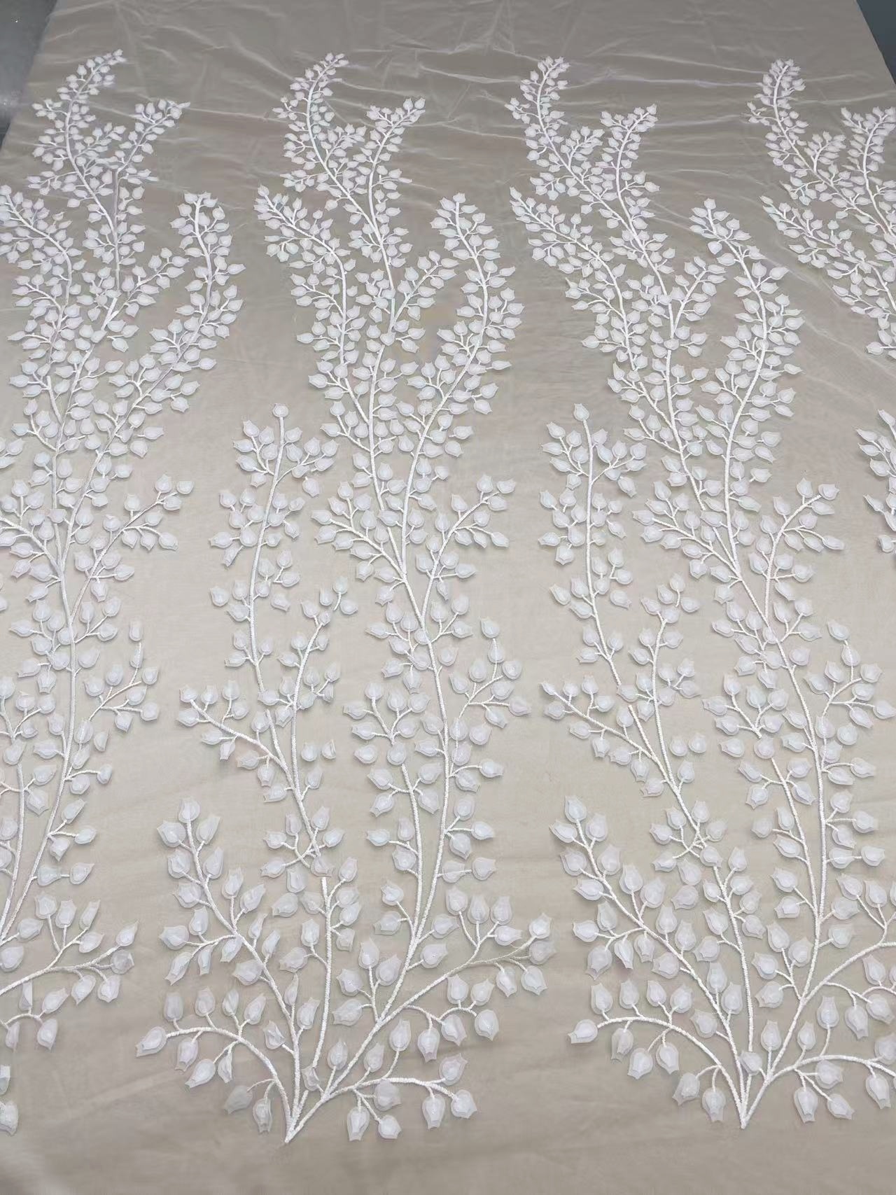 Ivory 3D Lily Flower Embroidery Tulle Fabric,Vintage Embroidered Floral Wedding Lace Bridal Lace Dress Fabric Veil Lace by the Yard