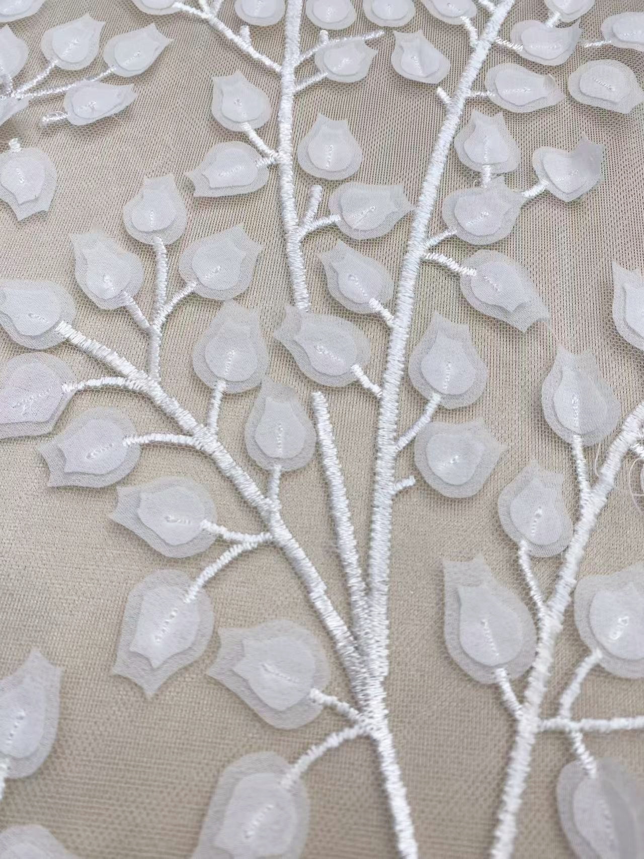 Ivory 3D Lily Flower Embroidery Tulle Fabric,Vintage Embroidered Floral Wedding Lace Bridal Lace Dress Fabric Veil Lace by the Yard