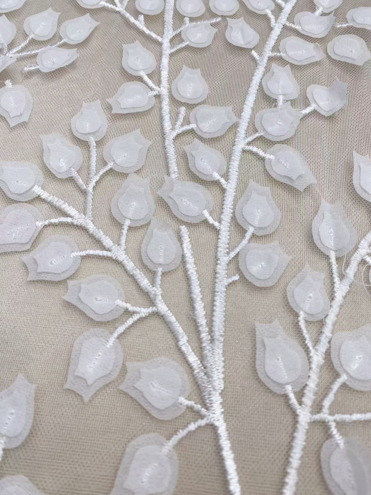 Ivory 3D Lily Flower Embroidery Tulle Fabric,Vintage Embroidered Floral Wedding Lace Bridal Lace Dress Fabric Veil Lace by the Yard