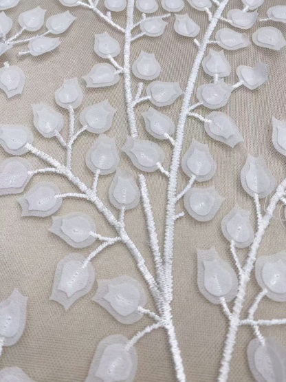 Ivory 3D Lily Flower Embroidery Tulle Fabric,Vintage Embroidered Floral Wedding Lace Bridal Lace Dress Fabric Veil Lace by the Yard