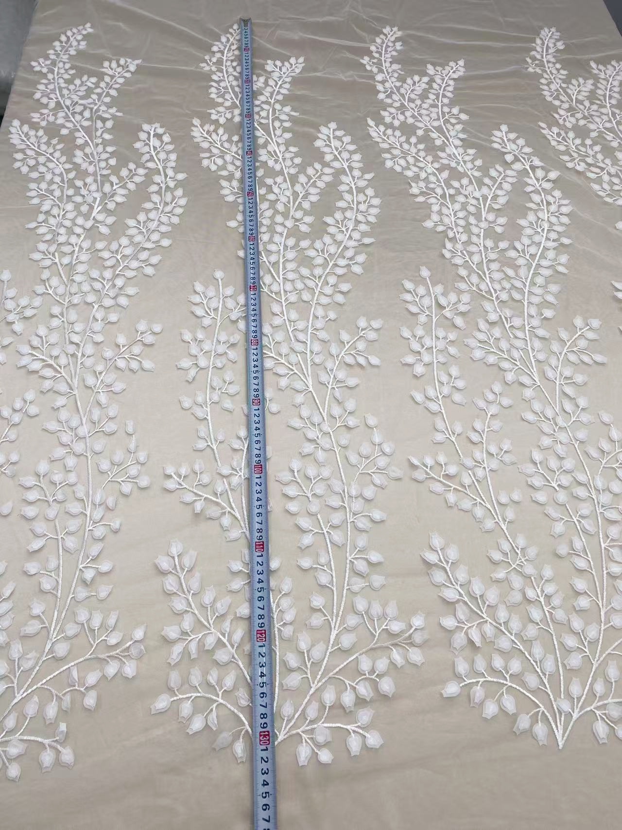 Ivory 3D Lily Flower Embroidery Tulle Fabric,Vintage Embroidered Floral Wedding Lace Bridal Lace Dress Fabric Veil Lace by the Yard