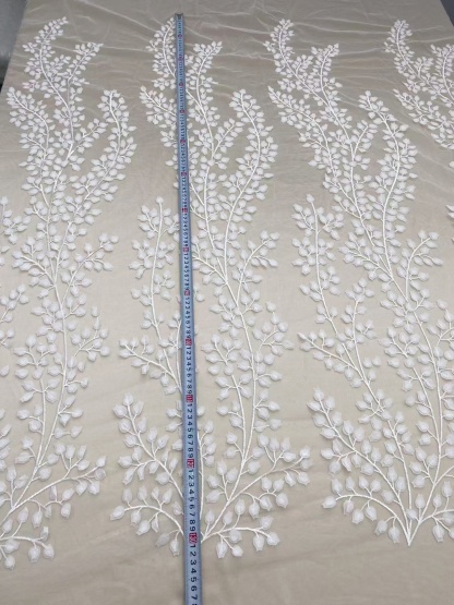 Ivory 3D Lily Flower Embroidery Tulle Fabric,Vintage Embroidered Floral Wedding Lace Bridal Lace Dress Fabric Veil Lace by the Yard