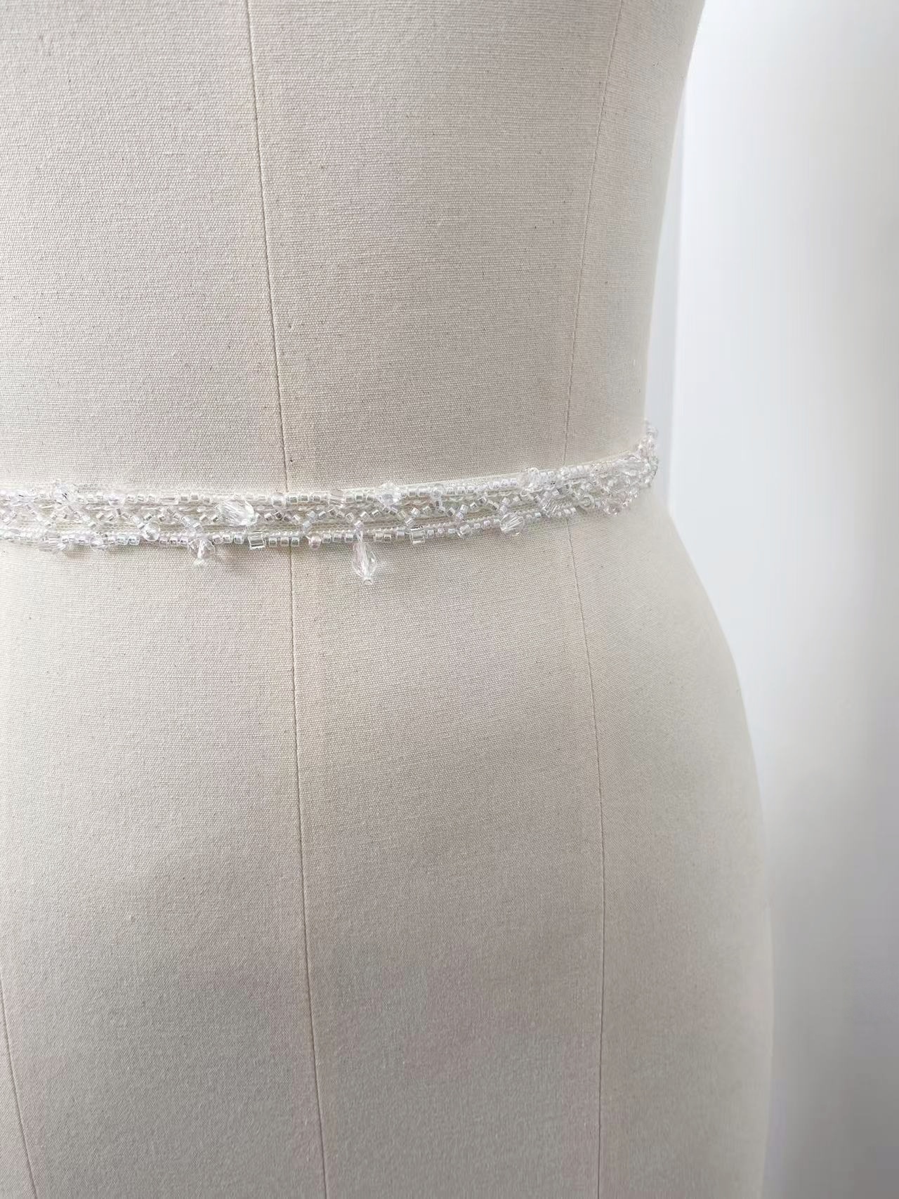 Clear White Beaded Trim with Droplets Glass Crystal Lace Trim for Bridal Dress Belt Headwear DIY Home Decor Craft, Sold by 1 Yard