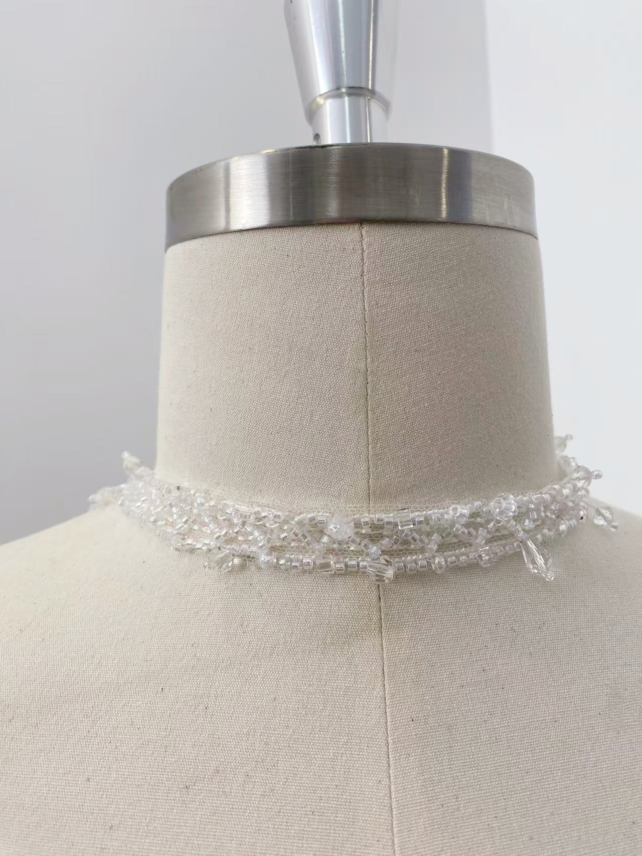 Clear White Beaded Trim with Droplets Glass Crystal Lace Trim for Bridal Dress Belt Headwear DIY Home Decor Craft, Sold by 1 Yard