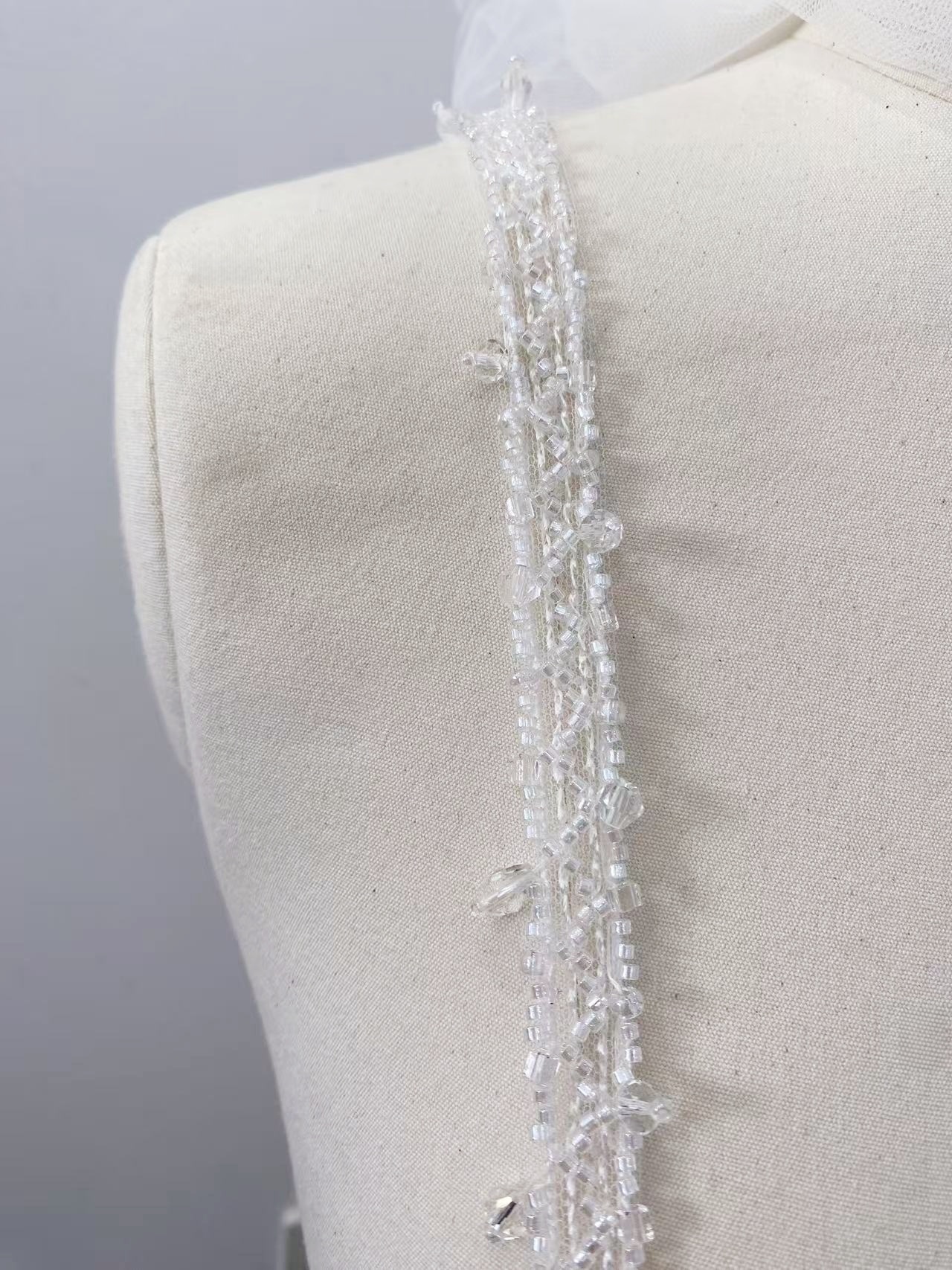 Clear White Beaded Trim with Droplets Glass Crystal Lace Trim for Bridal Dress Belt Headwear DIY Home Decor Craft, Sold by 1 Yard
