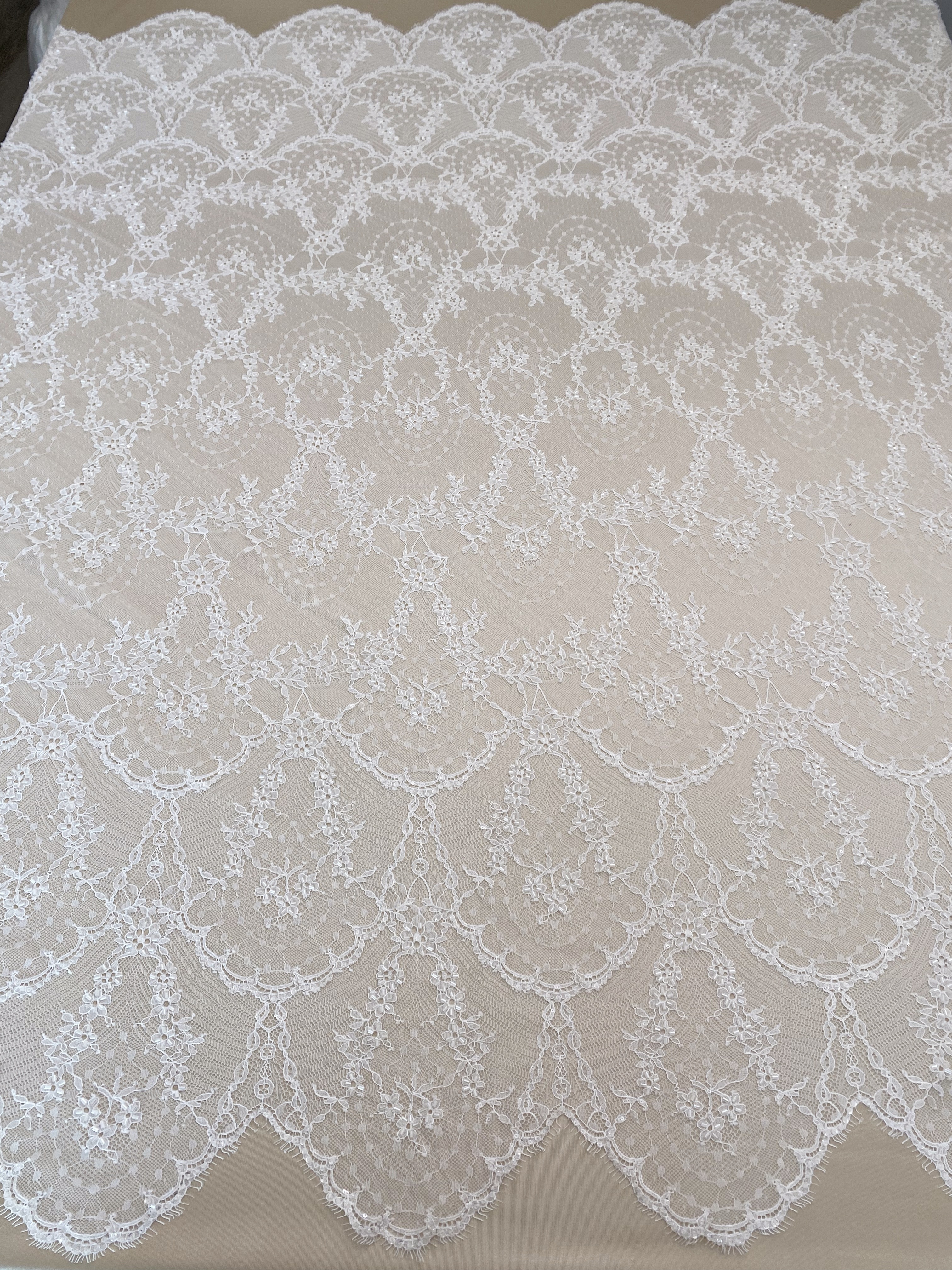 Off White French Chantilly Lace Fabric, Beaded Bridal Wedding Fabric Unique Mermaid Bridal Lace Fabric By 3 Meters