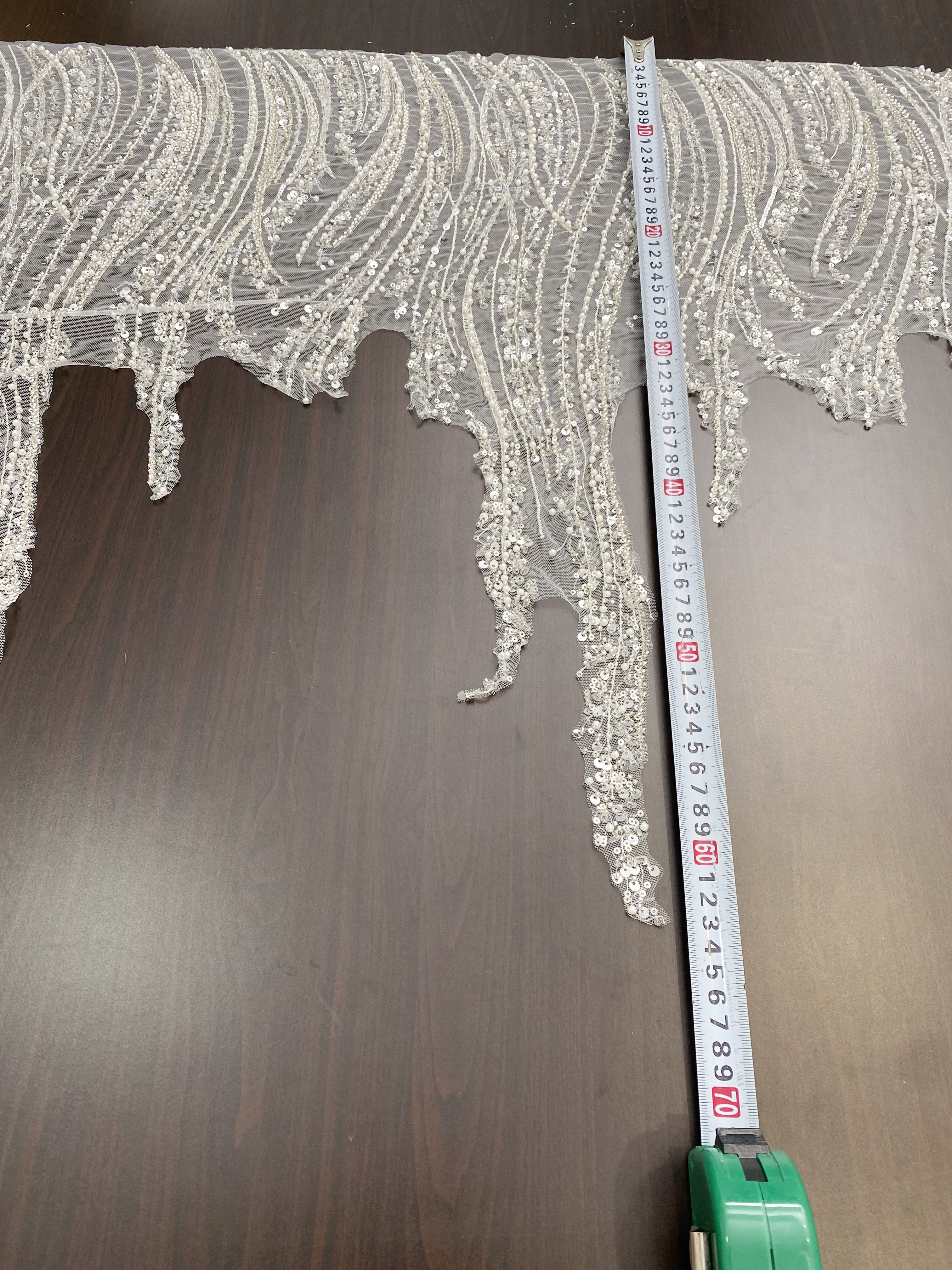 Luxury Silver Beaded Lace Trim with Sequins and Beads,3D Wave Lace Fabric for Wedding Veil, Dress Hem or Evening Gown