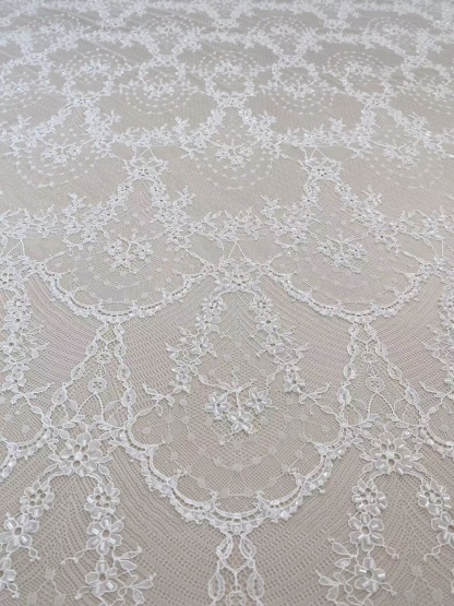 Off White French Chantilly Lace Fabric, Beaded Bridal Wedding Fabric Unique Mermaid Bridal Lace Fabric By 3 Meters