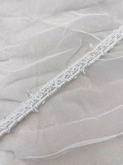 Clear White Beaded Trim with Droplets Glass Crystal Lace Trim for Bridal Dress Belt Headwear DIY Home Decor Craft, Sold by 1 Yard