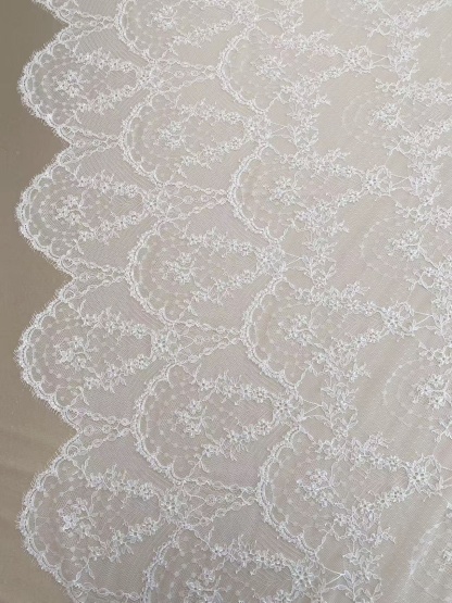 Off White French Chantilly Lace Fabric, Beaded Bridal Wedding Fabric Unique Mermaid Bridal Lace Fabric By 3 Meters