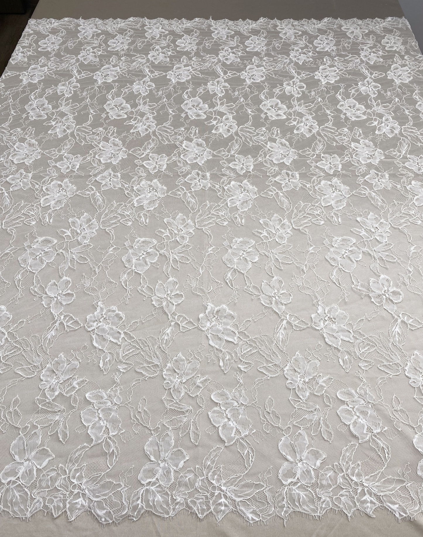 Off White French Alencon Lace Fabric with Corded Floral, Bridal Wedding Floral Embroidery Lace Fabric Sold as 3 meters