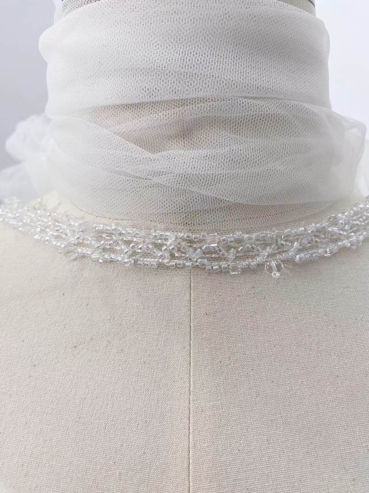 Clear White Beaded Trim with Droplets Glass Crystal Lace Trim for Bridal Dress Belt Headwear DIY Home Decor Craft, Sold by 1 Yard