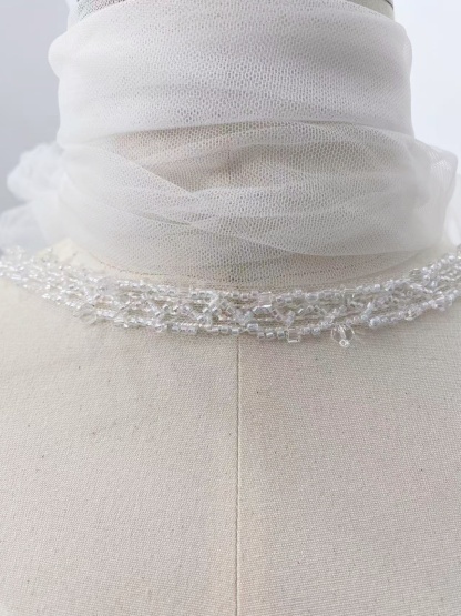 Clear White Beaded Trim with Droplets Glass Crystal Lace Trim for Bridal Dress Belt Headwear DIY Home Decor Craft, Sold by 1 Yard