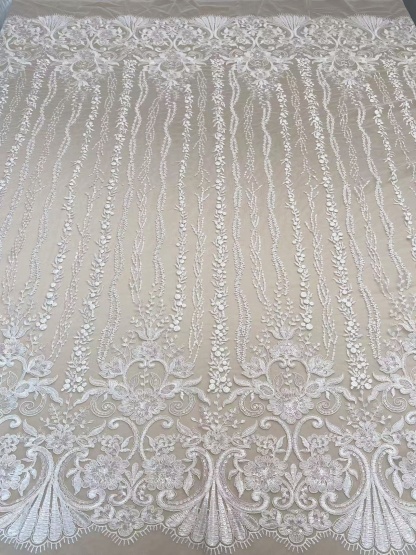 Ivory Floral Embroidery Tulle Fabric,Floral Embroidered Tulle for Bridal Dress, Veil, Wedding or Christmas Party Sewing Material