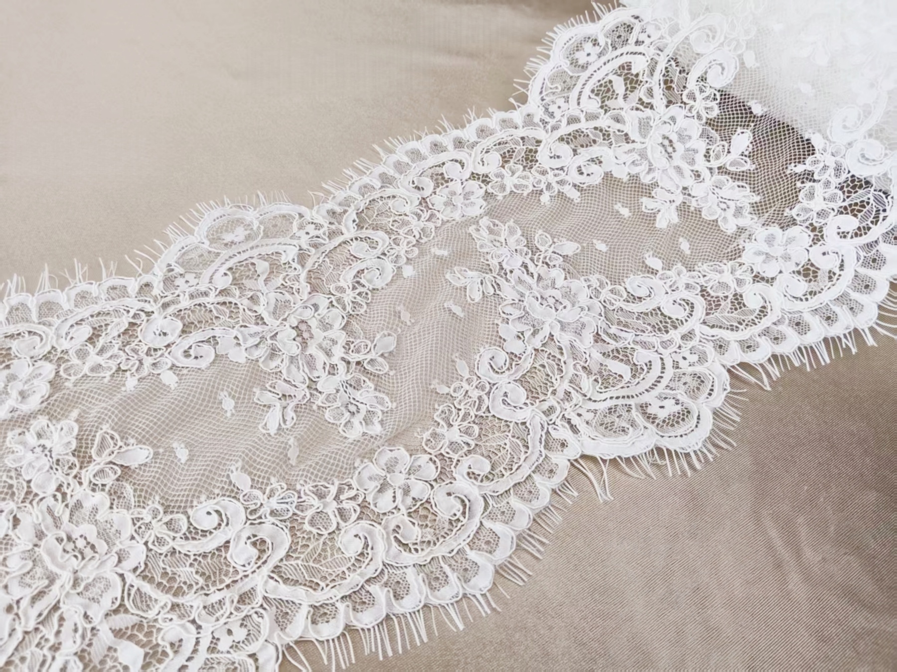 3 Meters French Corded Lace Trim,Floral Eyelash Lace for Bridal Wedding Veils or Dresses