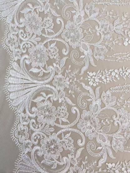 Ivory Floral Embroidery Tulle Fabric,Floral Embroidered Tulle for Bridal Dress, Veil, Wedding or Christmas Party Sewing Material