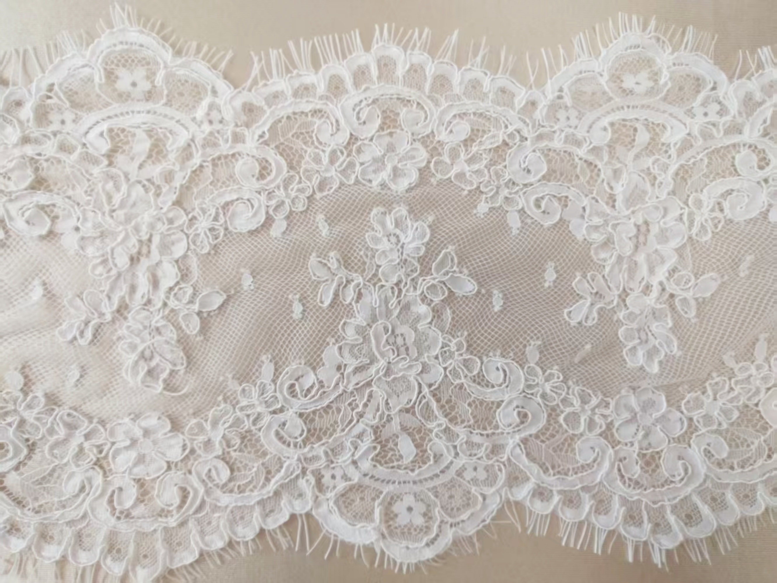 3 Meters French Corded Lace Trim,Floral Eyelash Lace for Bridal Wedding Veils or Dresses