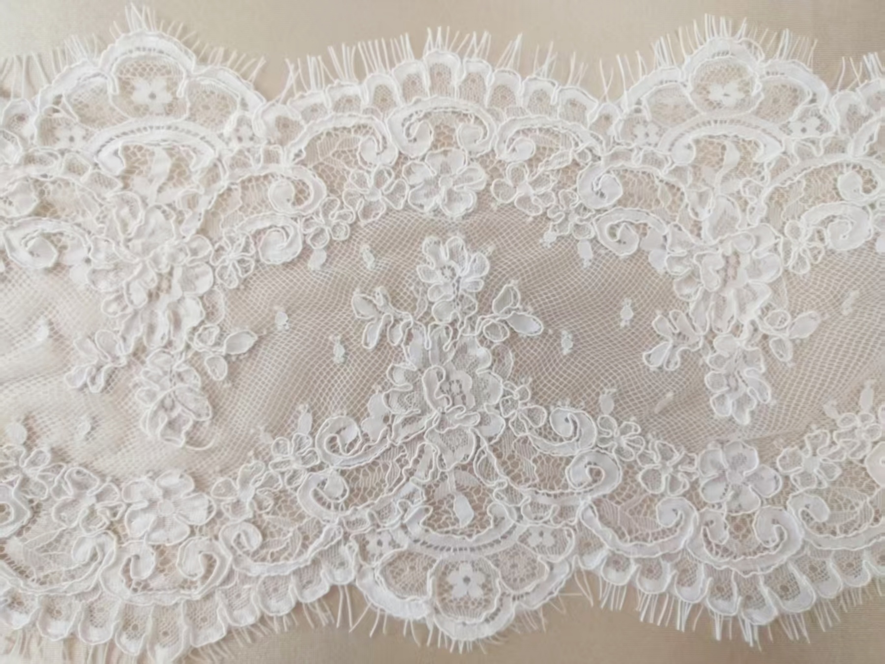 3 Meters French Corded Lace Trim,Floral Eyelash Lace for Bridal Wedding Veils or Dresses