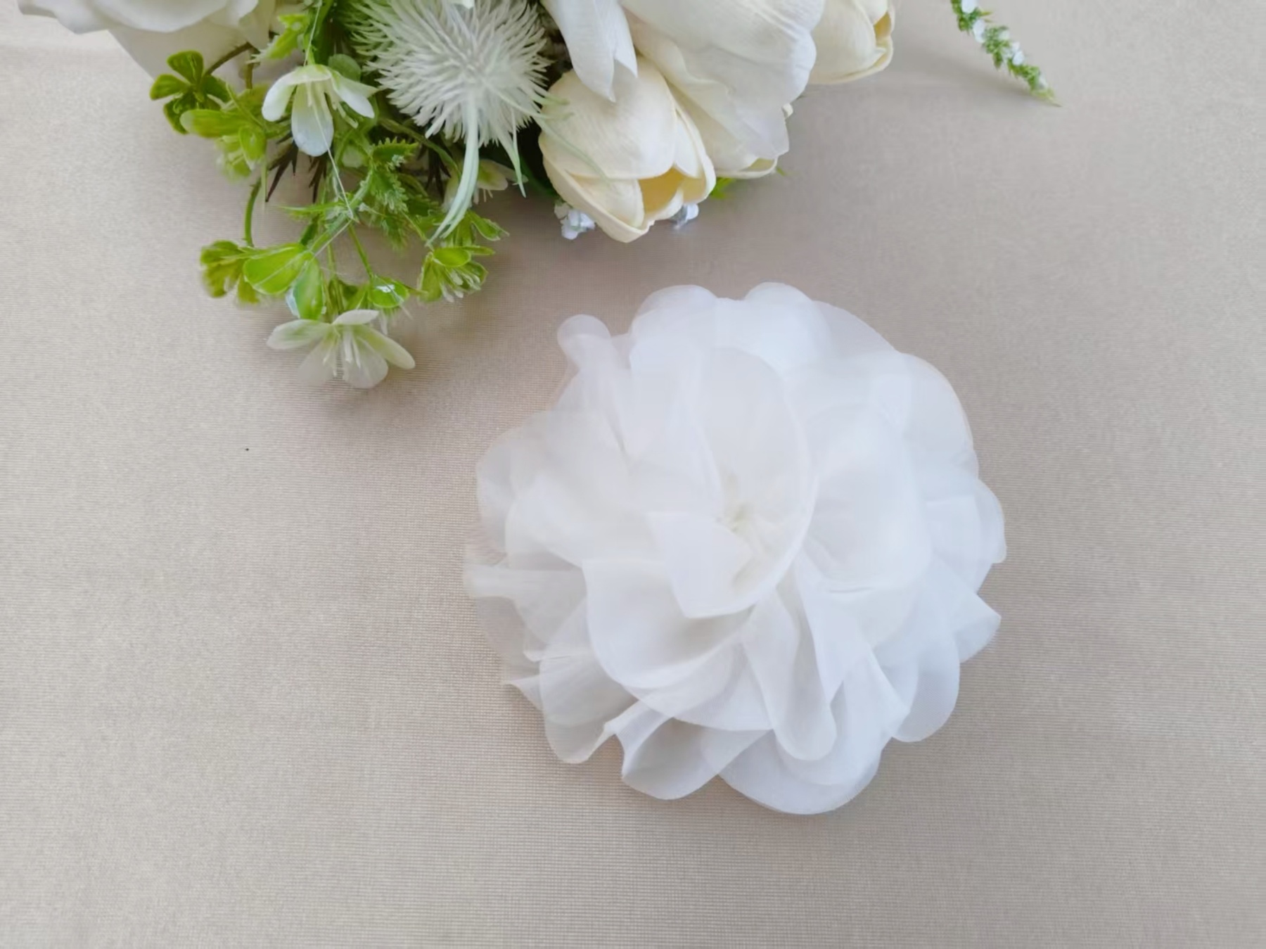 10PCS 3D Pearl Flower Applique: Off White Organza Lace Patches for wedding dresses,sewing on