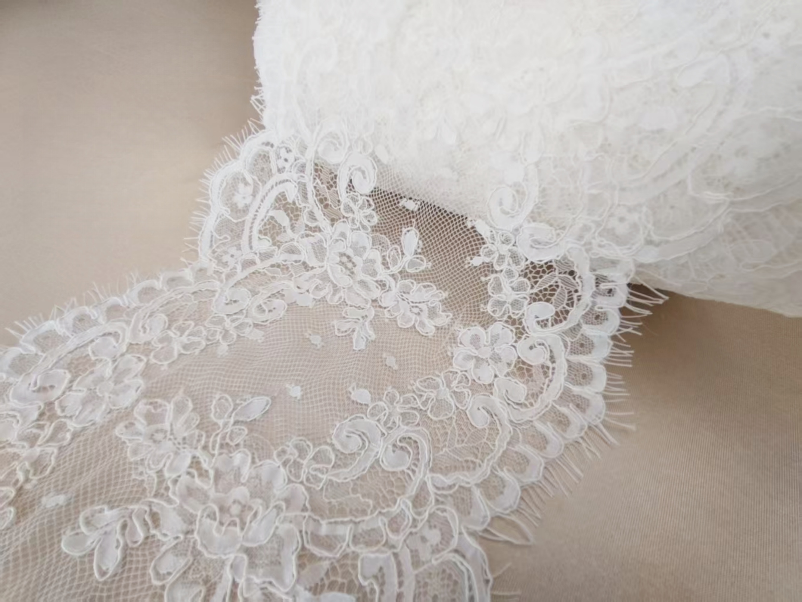 3 Meters French Corded Lace Trim,Floral Eyelash Lace for Bridal Wedding Veils or Dresses