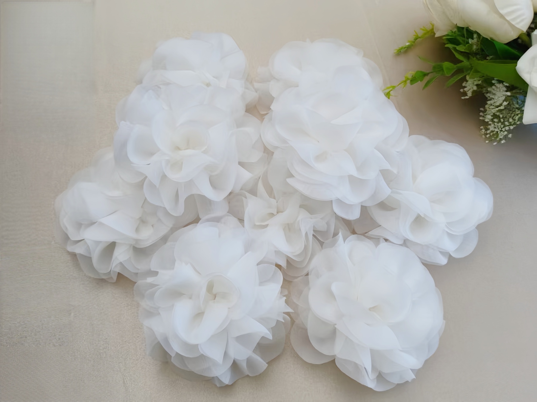 10PCS 3D Pearl Flower Applique: Off White Organza Lace Patches for wedding dresses,sewing on