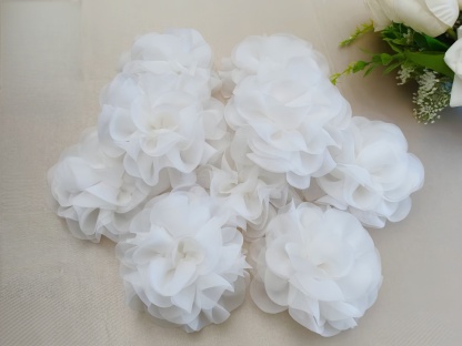 10PCS 3D Pearl Flower Applique: Off White Organza Lace Patches for wedding dresses,sewing on