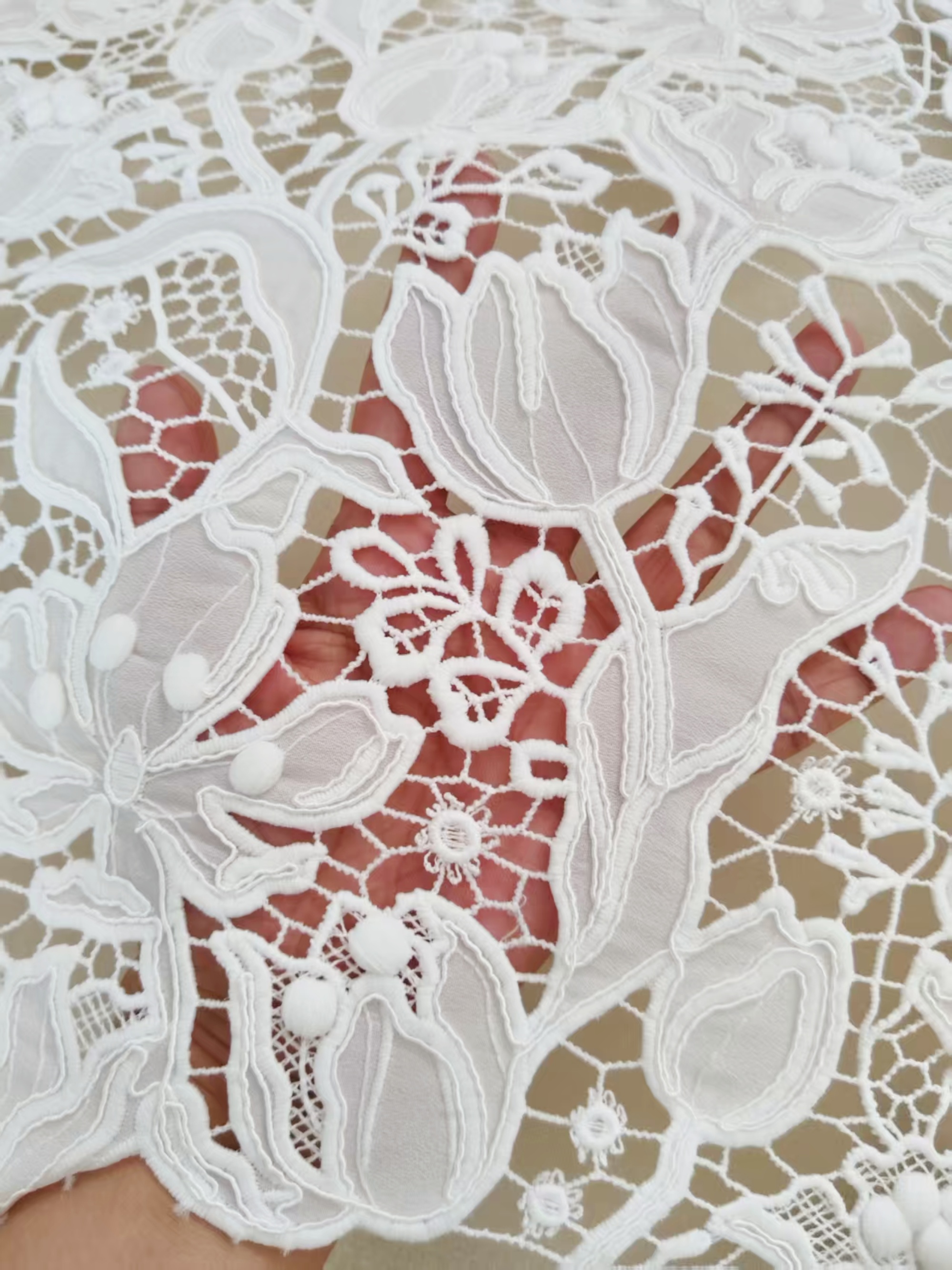 Elegant Guipure Lace Fabric, Hollowed Floral Lace Fabric, Crochet Lace Fabric, Bridal Lace Fabric for Wedding Gown, Prom Dress