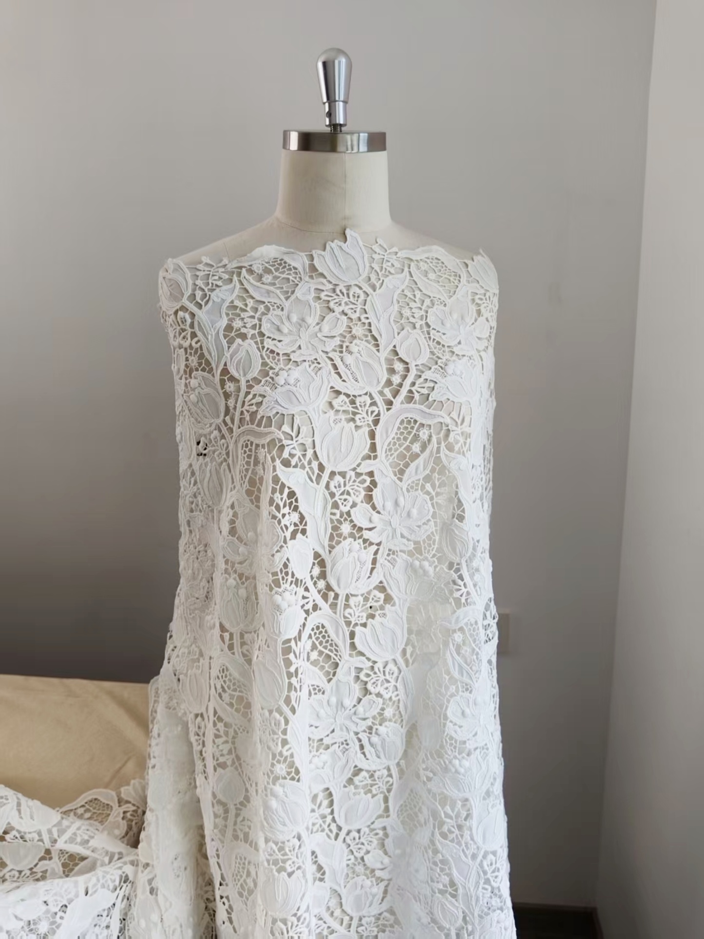 Elegant Guipure Lace Fabric, Hollowed Floral Lace Fabric, Crochet Lace Fabric, Bridal Lace Fabric for Wedding Gown, Prom Dress