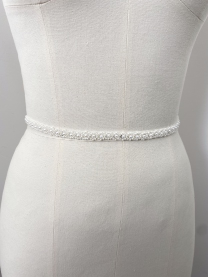 Beading Jewelry Lace Trim with Pearls, Handmade Bridal Ribbon for Prom Dress, Shoulder Strap, Headbands, Belt, Sold by Yard