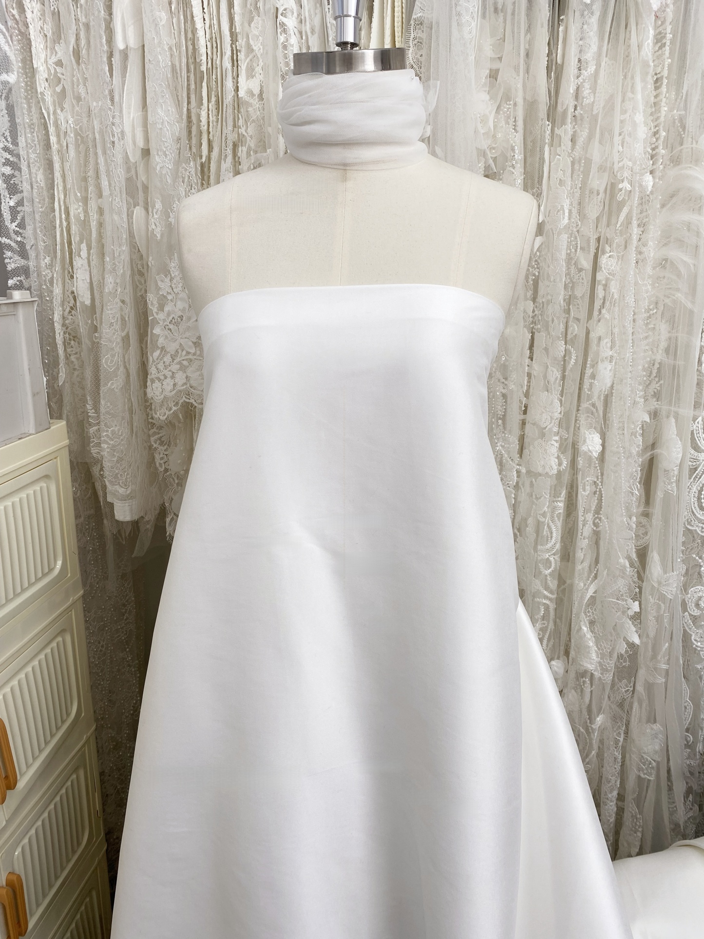 Strech Mikado Fabric: 60" Stiff Matte Rich Twill Texture, High Quality Material For Bridal Dresses, Suits, Decor