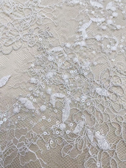 Elegant Embroidery Fabric With Corded, Beautiful Floral Sparkling Sequins And Crystal Beads Embroidered Wedding Dress Bridal Gown