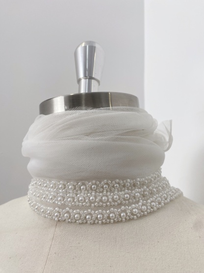 Beading Jewelry Lace Trim with Pearls, Handmade Bridal Ribbon for Prom Dress, Shoulder Strap, Headbands, Belt, Sold by Yard
