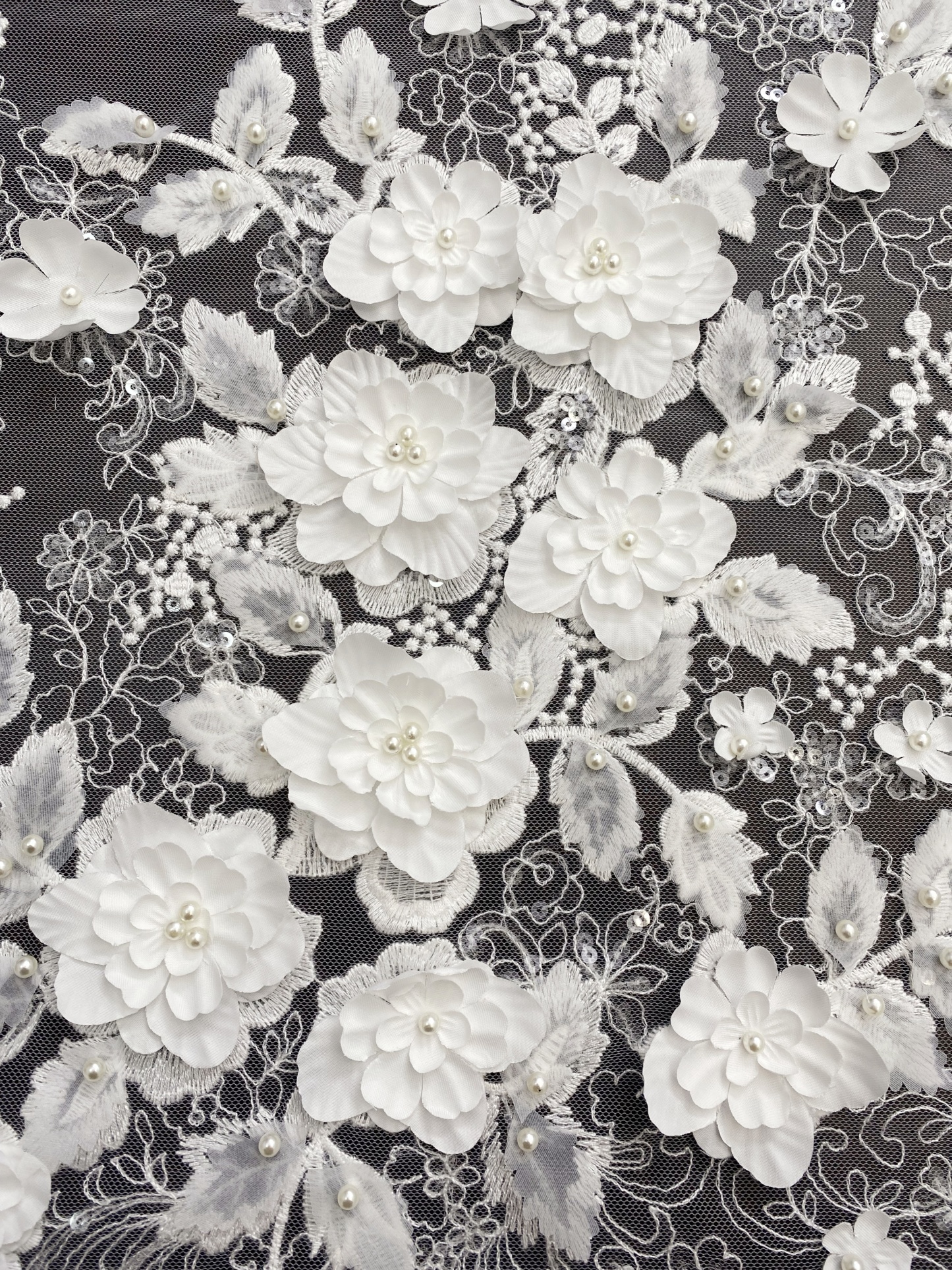 3D Floral Embroidered Lace Fabric White Beaded Lace for Wedding Dress, Bridal Gown Material by the Yard, Sewing Supplies
