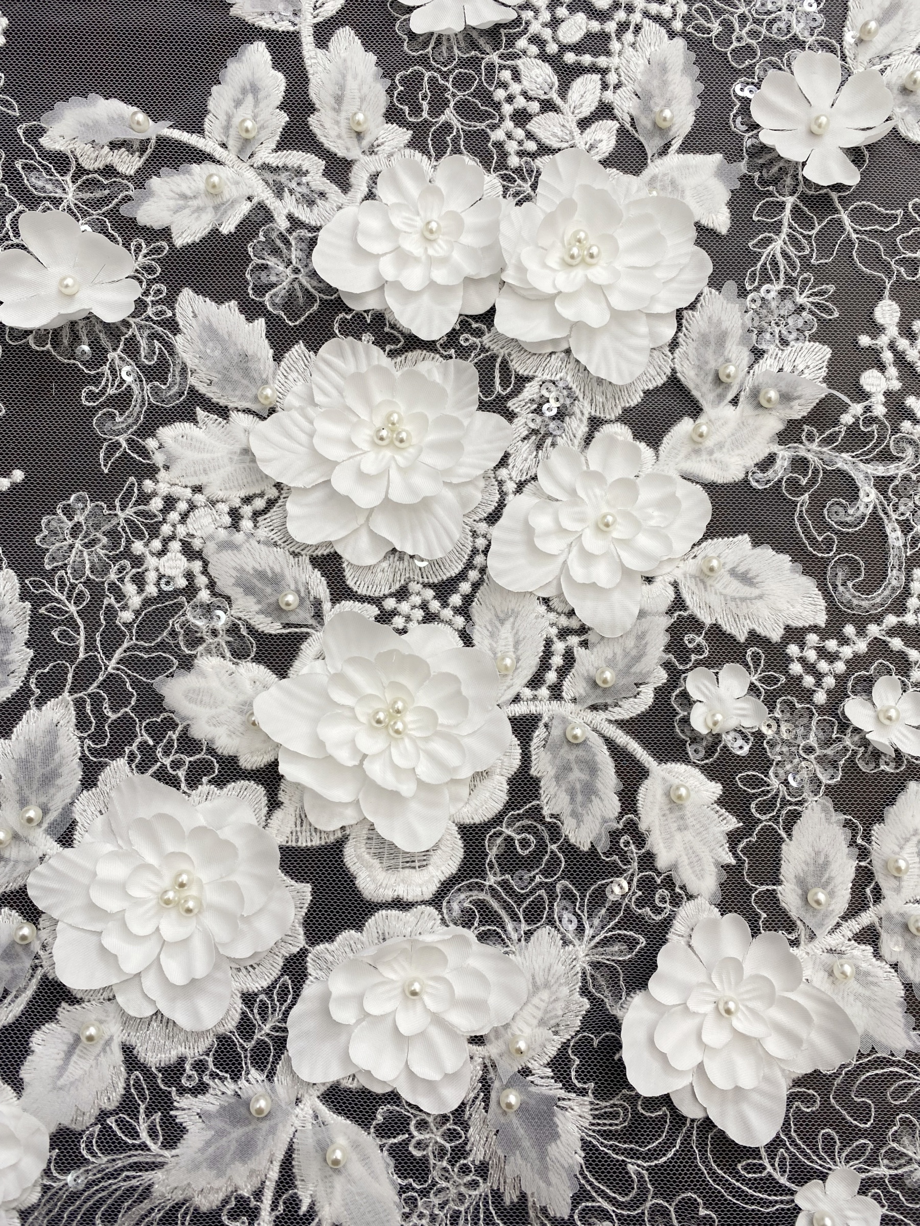 3D Floral Embroidered Lace Fabric White Beaded Lace for Wedding Dress, Bridal Gown Material by the Yard, Sewing Supplies