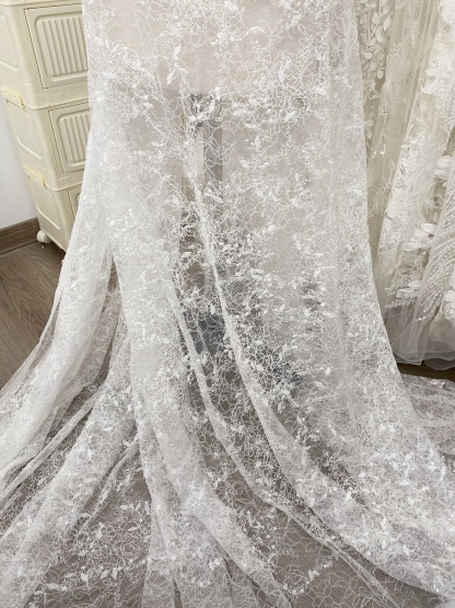 Elegant Embroidery Fabric With Corded, Beautiful Floral Sparkling Sequins And Crystal Beads Embroidered Wedding Dress Bridal Gown