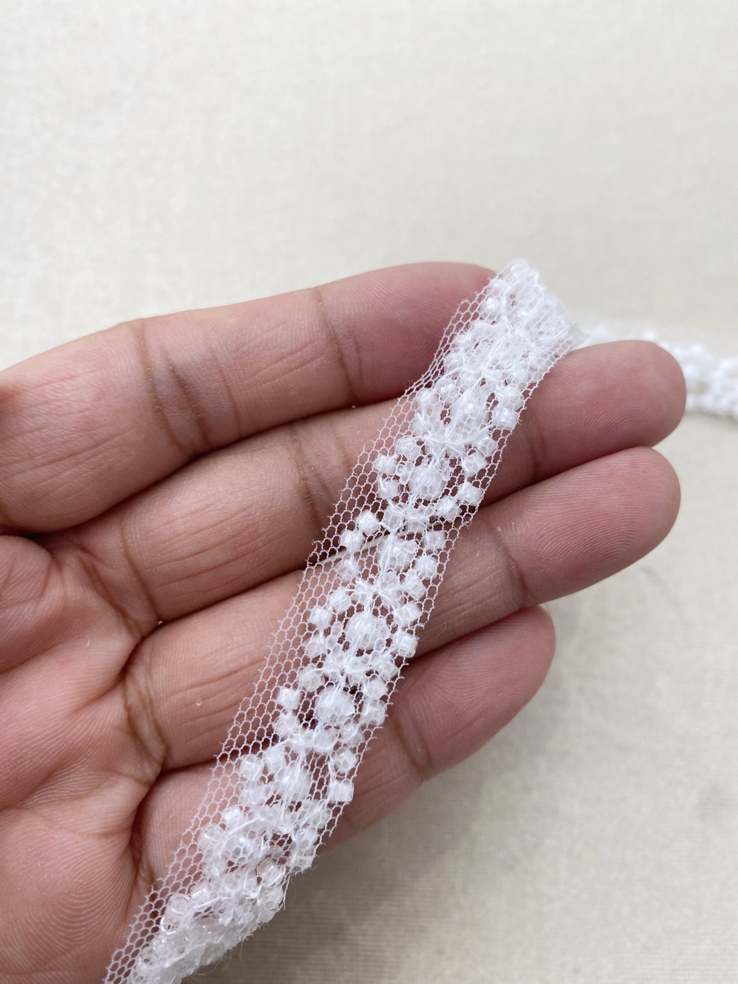Beading Jewelry Lace Trim with Pearls, Handmade Bridal Ribbon for Prom Dress, Shoulder Strap, Headbands, Belt, Sold by Yard