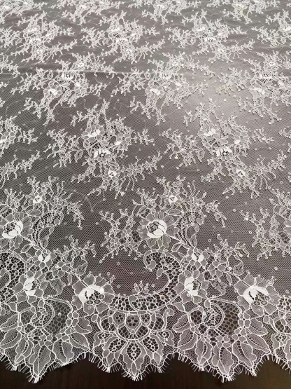 3 Meter Lace Fabric Trims, Chantilly Bridal Lace with Sequins, Wedding White French Lace Veil Lace Scalloped Floral Lace with Eyelash
